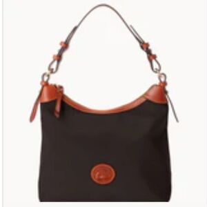 NWT Dooney & Bourke Nylon Large Erica Black & Tan Shoulder Bag